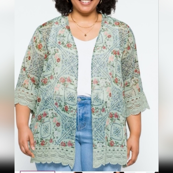 Mason & Belle Laria Crochet Trim Open Front Duster Top - Picture 5 of 11